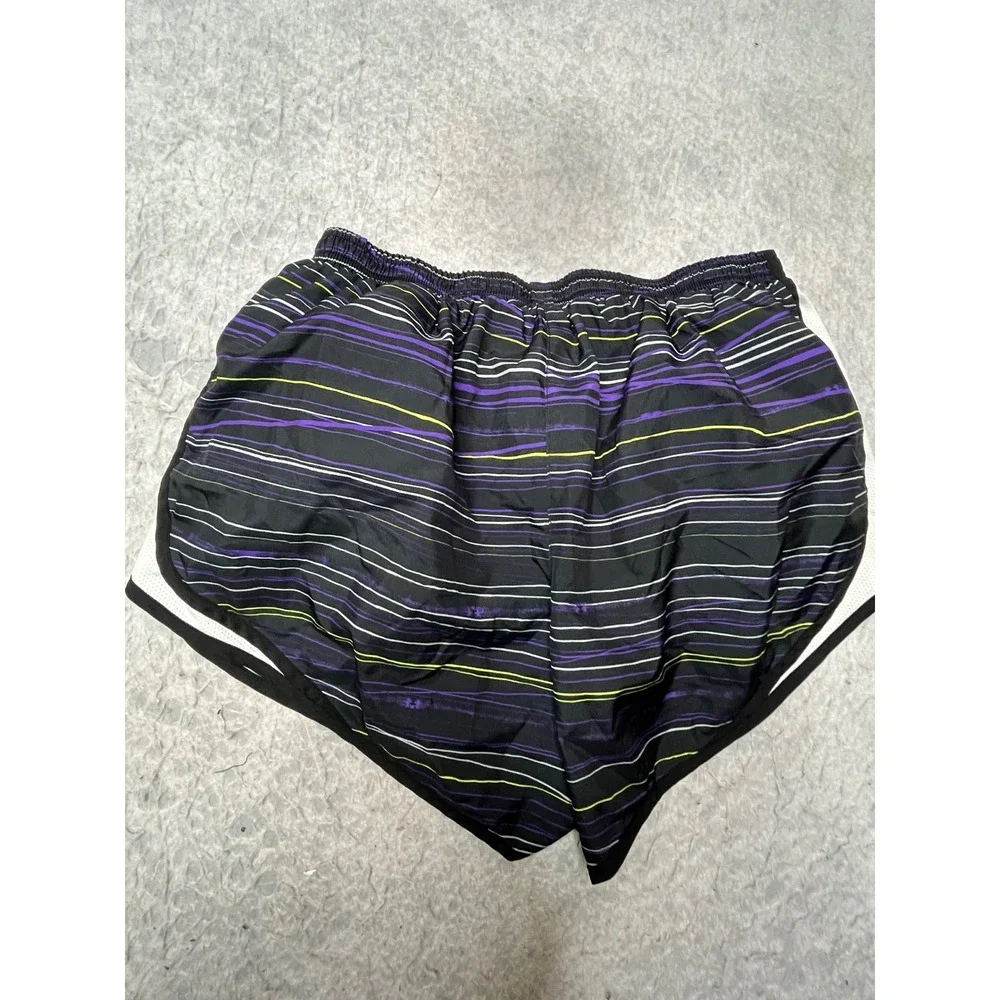 Nike Dri-FIT‎ Women Running Shorts Black Purple Striped Mesh L Low Rise Athletic